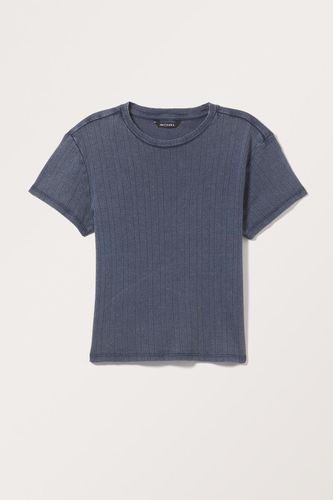 Kurzärmliges Pointelle-T-Shirt - Blau - Monki - Modalova