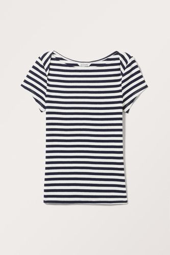 Geripptes T-Shirt Mit U-Boot-Ausschnitt - Weiß Blau - Monki - Modalova