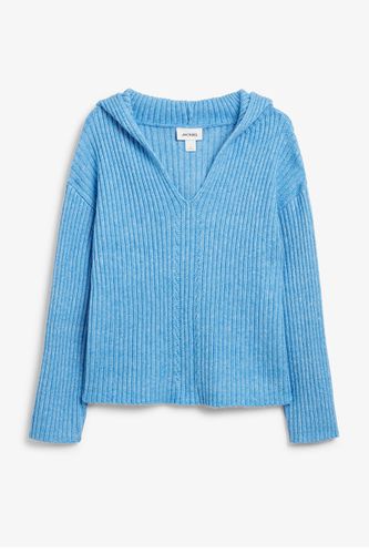 Rippstrick-Kapuzenpullover Aus Wollmischung - Blau - Monki - Modalova