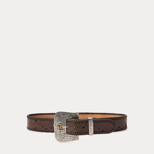 Tooled-Buckle Calf-Suede & Calfskin Belt - Collection - Modalova