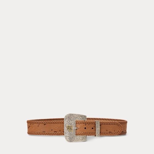 Tooled-Buckle Calf-Suede & Calfskin Belt - Collection - Modalova