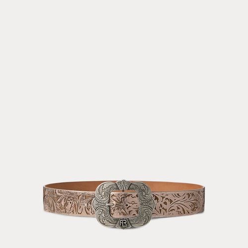 Tooled-Buckle Calf-Suede & Calfskin Belt - Collection - Modalova