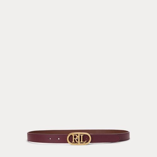 Oval-Logo Reversible Leather Skinny Belt - Lauren - Modalova