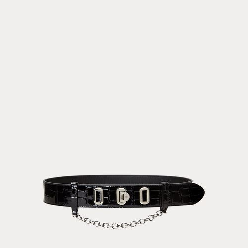 Flip-Lock Embossed Leather Wide Belt - Lauren - Modalova