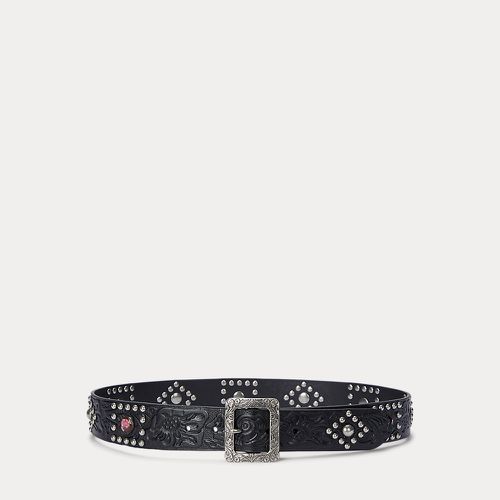 Embellished Tooled Leather Wide Belt - Lauren - Modalova