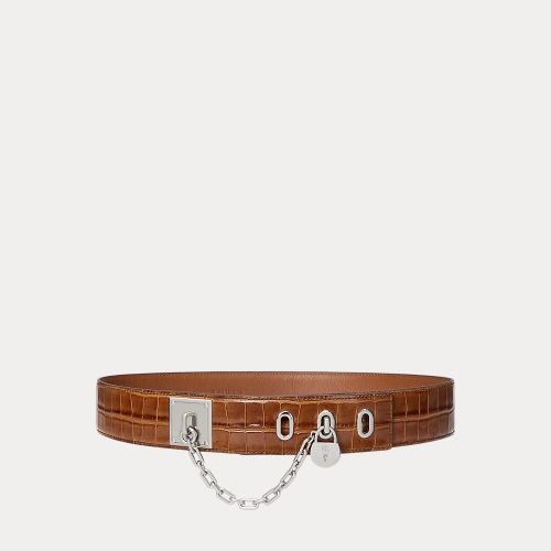 Croc-Embossed Chain Padlock Wide Belt - Lauren - Modalova