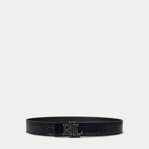 Logo Reversible Croc-Embossed Wide Belt - Lauren - Modalova