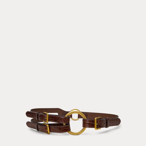 Tri-Strap O-Ring Crocodile-Embossed Belt - Lauren - Modalova