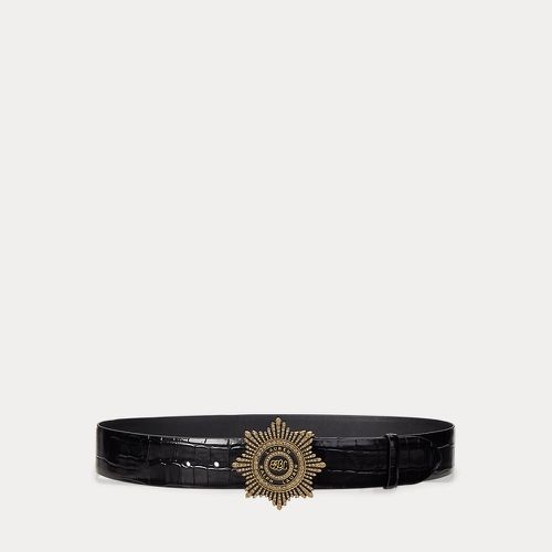 Starburst-Buckle Croc-Embossed Wide Belt - Lauren - Modalova