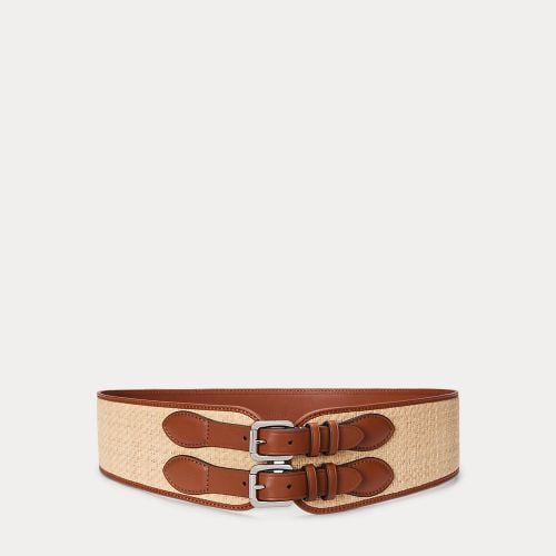 Raffia & Leather Double-Buckle Wide Belt - Lauren - Modalova