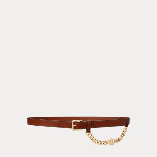 Logo-Chain Leather Skinny Belt - Lauren - Modalova