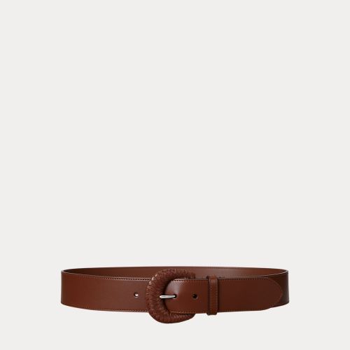 Woven-Buckle Vachetta Leather Wide Belt - Lauren - Modalova