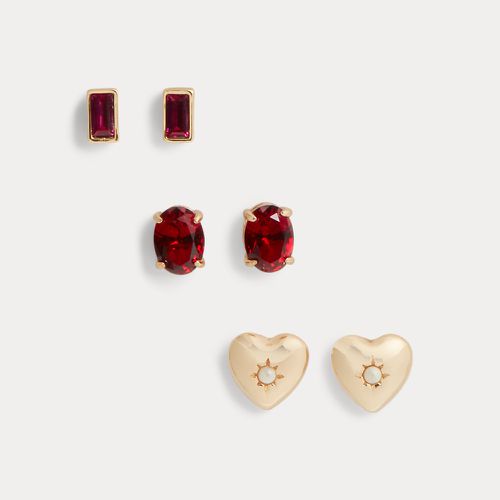 Gold-Tone Heart & Stone Earring Set - Lauren - Modalova