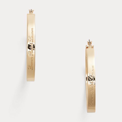 Gold-Tone Script Logo Hoop Earrings - Lauren - Modalova