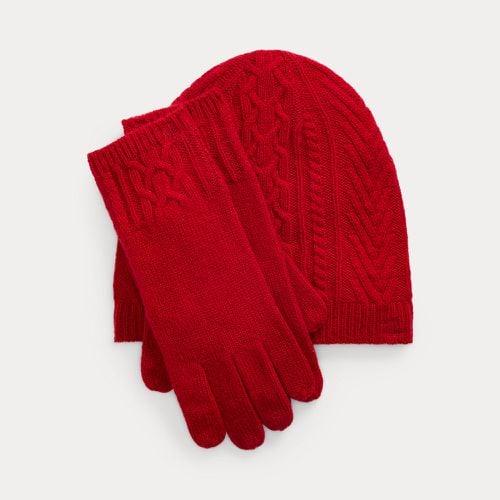 Cable-Knit Beanie and Glove Set - Lauren - Modalova