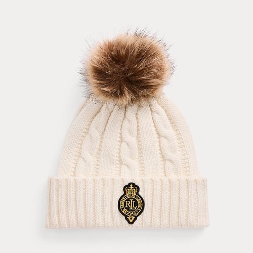 Crest-Patch Pom-Pom Cable-Knit Beanie - Lauren - Modalova