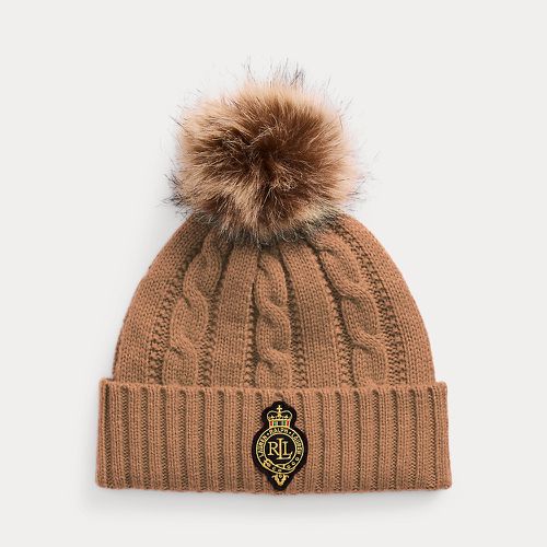 Crest-Patch Pom-Pom Cable-Knit Beanie - Lauren - Modalova