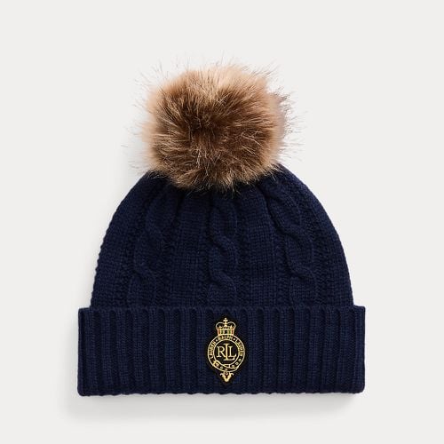 Crest-Patch Pom-Pom Cable-Knit Beanie - Lauren - Modalova