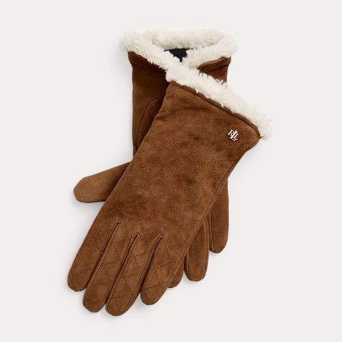 Faux-Fur-Trim Quilted Goat-Suede Gloves - Lauren - Modalova