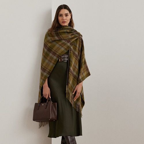 Plaid Faux-Leather-Trim Ruana - Lauren - Modalova