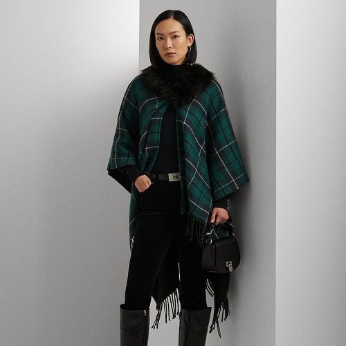 Plaid Faux-Fur-Trim Reversible Ruana - Lauren - Modalova