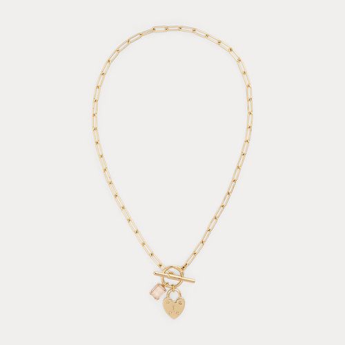 Plated Stone & Heart Charm Necklace - Lauren - Modalova