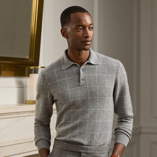 Pull col polo carreaux-fenêtre cachemire - Purple Label - Modalova