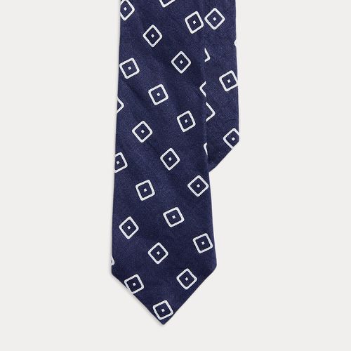 Square-Print Linen Tie - Purple Label - Modalova