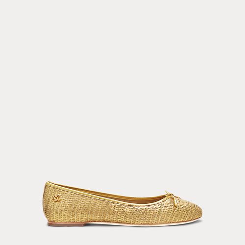 Jayna Leather-Trim Metallic Straw Flat - Lauren - Modalova