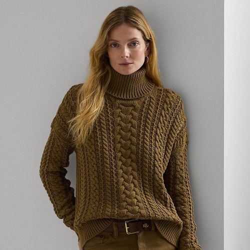 Cable-Knit Cotton-Blend Roll Neck - Lauren - Modalova