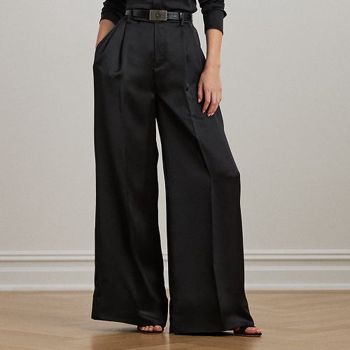 Pleated Satin Charmeuse Wide-Leg Trouser - Lauren - Modalova