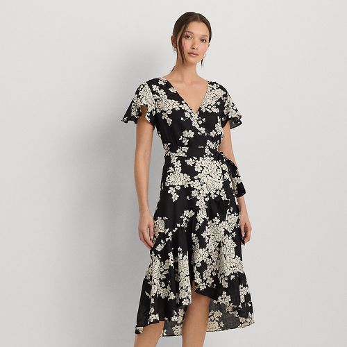Floral Linen Flutter-Sleeve Wrap Dress - Lauren - Modalova