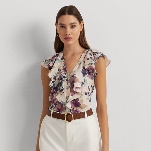 Floral Linen Flutter-Sleeve Shirt - Lauren - Modalova