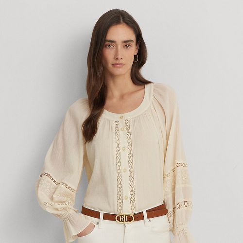 Lace-Trim Cotton Blouson-Sleeve Shirt - Lauren - Modalova
