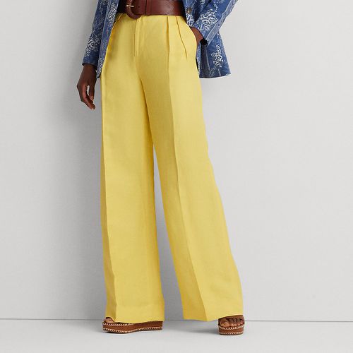 Pleated Linen-Blend Twill Wide-Leg Trouser - Lauren - Modalova