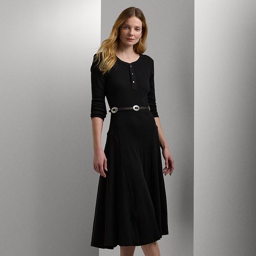 Belted Waffle-Knit Cotton Henley Dress - Lauren - Modalova
