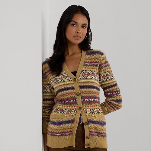 Fair Isle Cotton-Linen V-Neck Cardigan - Lauren - Modalova