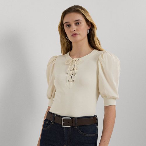 Lace-Up Stretch Cotton Puff-Sleeve Top - Lauren - Modalova