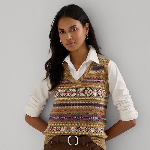 Fair Isle Cotton-Linen Jumper Waistcoat - Lauren - Modalova