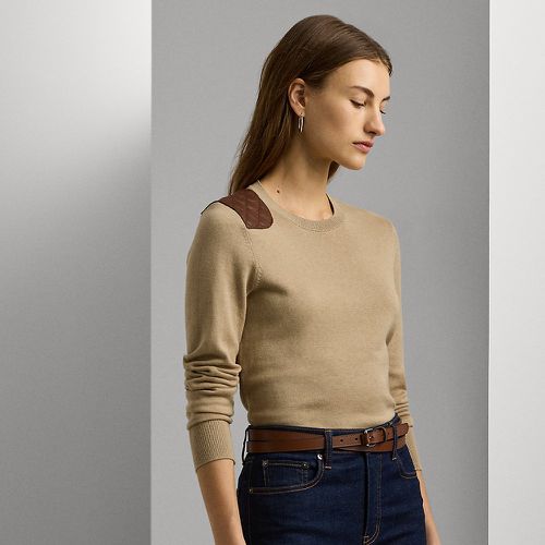 Faux-Leather-Trim Cotton-Blend Sweater - Lauren - Modalova