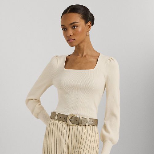 Rib-Knit Puff-Sleeve Jumper - Lauren - Modalova