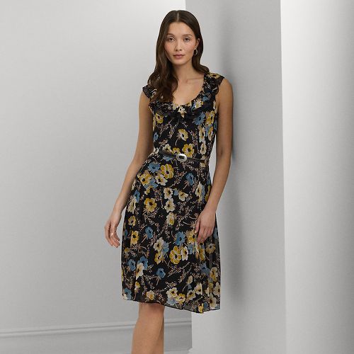 Floral Belted Crinkle Georgette Dress - Lauren - Modalova