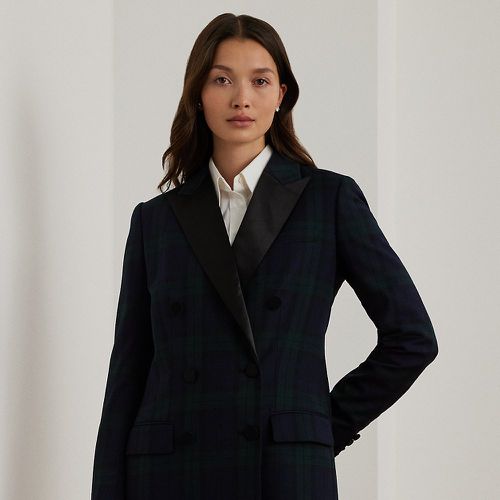 Plaid Double-Breasted Satin-Trim Blazer - Lauren - Modalova