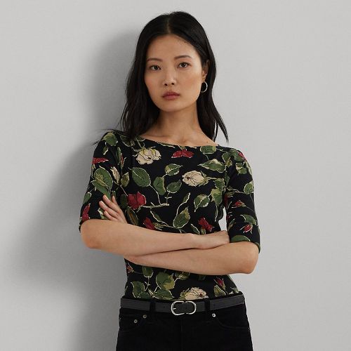 Floral Stretch Cotton Boatneck T-shirt - Lauren - Modalova