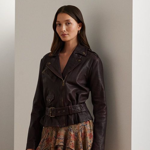 Belted Burnished Leather Moto Jacket - Lauren - Modalova