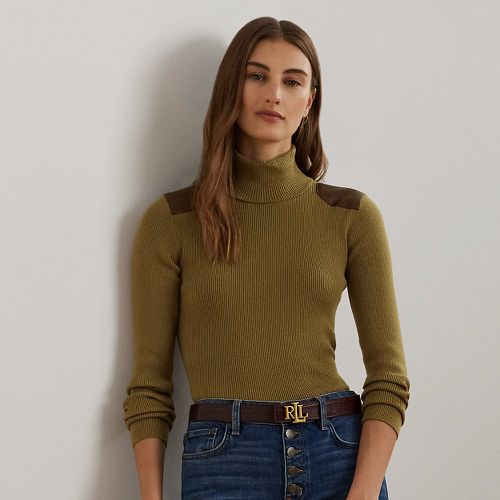 Faux-Leather-Trim Rib-knit Roll Neck - Lauren - Modalova