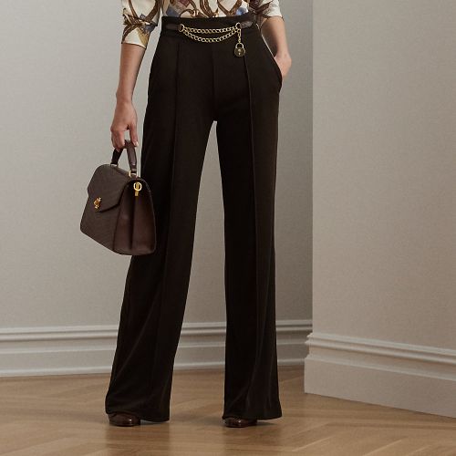 Chain-Trim Pleated Wide-Leg Trouser - Lauren - Modalova