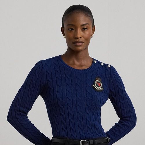 Button-Trim Cable-Knit Cotton Jumper - Lauren - Modalova