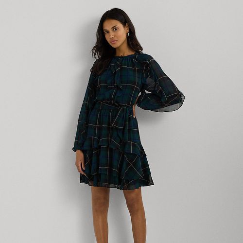 Plaid Ruffle-Trim Georgette Tiered Dress - Lauren - Modalova