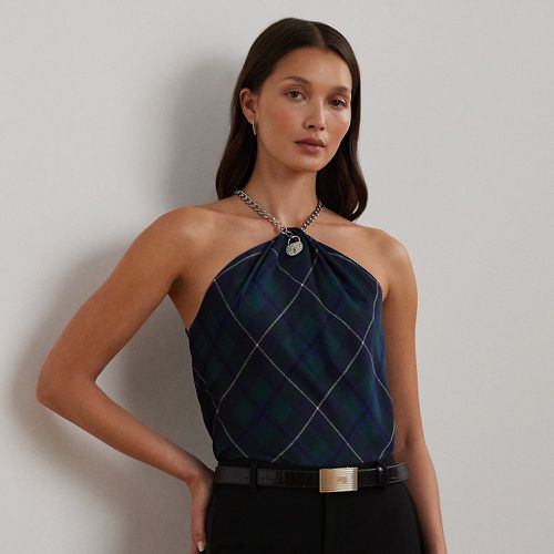 Plaid Chain-Trim Charmeuse Halter Blouse - Lauren - Modalova